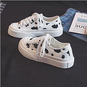 Cow Print Shoes - New Cow Thick Soled Canvas Shoes Outdoor Girl Sneakers