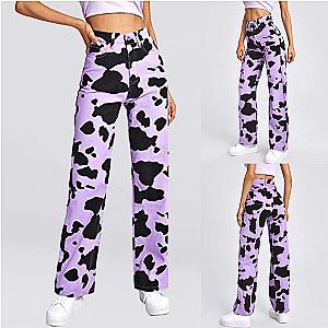 The Cow Print Jeans - Women Purple Cow Print Jeans Fashion Denim Trouser