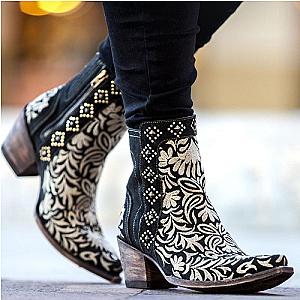 Casual Embroidery Zipper Ankle Boots Official Merch CL1211