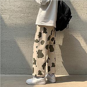 The Cow Print Pants - Casual Wide Leg Sweatpants With Drawstring