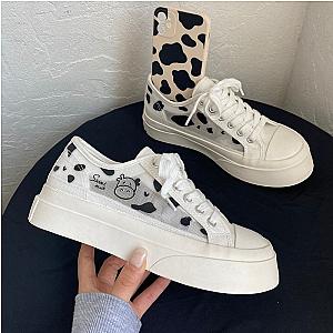 Cow Print Shoes - Cute Cow Female Casual Shoes Low Top Canvas Sneakers