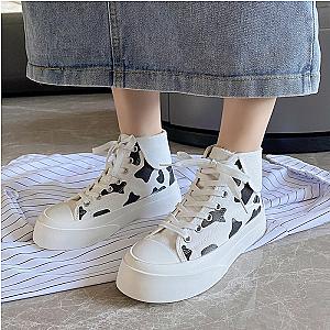 Cow Print Shoes - Women Cow Print Canvas High Top Warm Casual Shoes