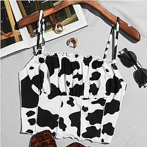 Cow Print Top - Sleeveless Sexy Crop Tops