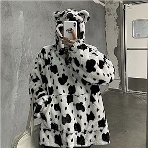 Cow Print Hoodies - Autumn Winter Kawaii Milk Oversized Sweatshirt