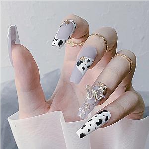 Cow Print Nails - 24 Pcs Cow Pattern 3D Press On Nail Tips