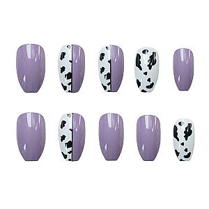 Cow Print Nails - 24pcs Ballet False nails Purple Wearable Nail Patch