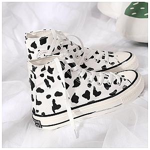 Cow Print Shoes - Woman Canvas Cow Print High Top Sneakers