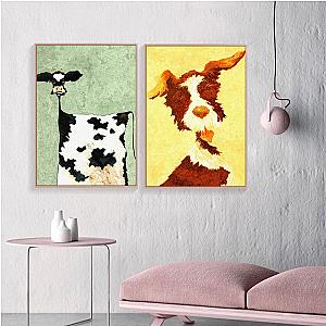 Modern Cartoon Dog &amp; Milk Cow Print Canvas Painting Poster