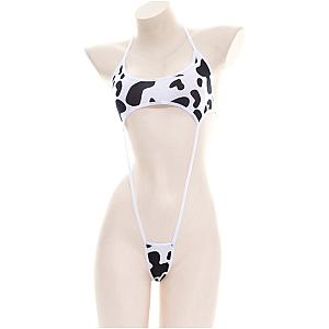 Sexy Cute Milk Cow Print Strappy Erotic Cosplay Lingerie Bikini