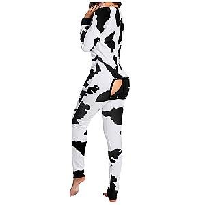 Cow Print Functional Buttoned Flap Jumpsuit