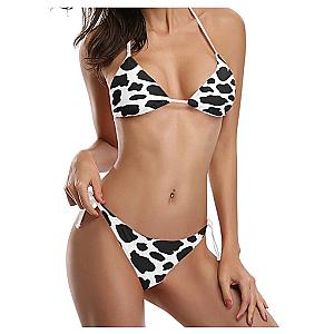 Sexy Cow Print Tube Top Split Bikini