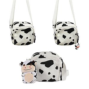 Cartoon Cow Print Canvas Shoulder Bag / Purse