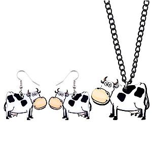 Acrylic Happy Cow Earrings And Necklace Set Official Merch CL1211