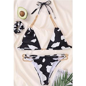 The Cow Print Bikini - Sexy Open Back Background Split Swimsuit