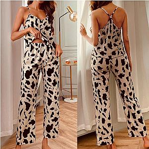 Milk Cow Print Pajamas Sexy Sleepwear Trouser Set For Women