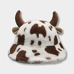 Cow Print Pattern Fur Bucket Hat Winter