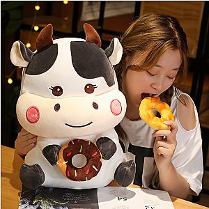 Cute Milk Cow Cattle With Donuts Plush Kawaii Cow Print Dolls Gift For Children