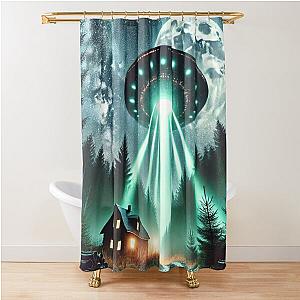 Alien Encounter: Nighttime Descent in the Woods with Celestial Sky Shower Curtain