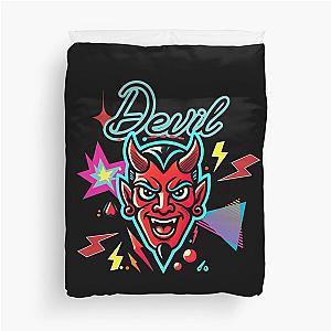 Neon Retro Devil, Vintage Satan 80s Graphic  Duvet Cover