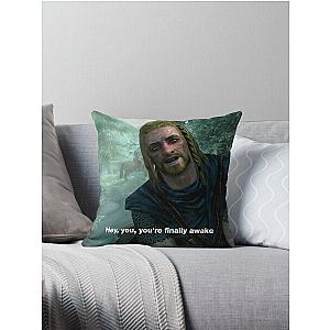 Hey You You're Finally Awake - Skyrim Meme Throw Pillow