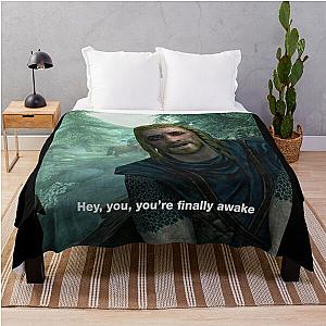 Hey You You're Finally Awake - Skyrim Meme Throw Blanket