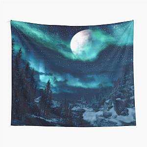 Magical Skyrim Aurora Borealis Northern Lights Landscape  Tapestry