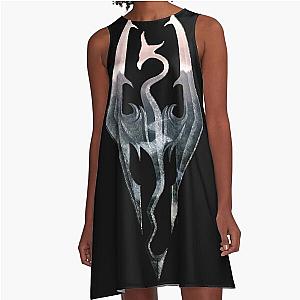 Skyrim Logo with Mountain Background  Classic T-Shirt.png A-Line Dress