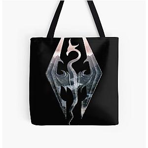 Skyrim Logo with Mountain Background  Classic T-Shirt.png All Over Print Tote Bag