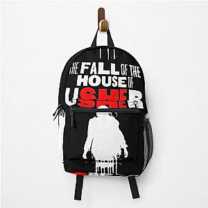 The Fall of the House of Usher Carla Gugino and skull mask on a backpack