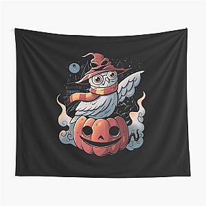 Spooky Magic Owl Pumpkin Halloween Tapestry