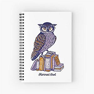 Funny Purple Horned Owl Atop Romance Novels & Erotic Books Spiral Notebook