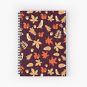 Autumn Animals Squirrel Owl Hedgehog Leaves Spiral Notebook