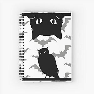 Upside Down Spookie Bats Cat and Owl Spiral Notebook