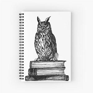 Owl Ink Drawing Spiral Notebook