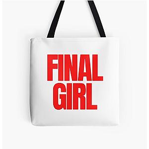 Final Girl Large Text Ironic Horror Design in white All Over Print Tote Bag