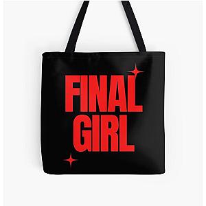 Final Girl Large Text Ironic Horror Design in black All Over Print Tote Bag