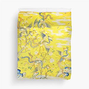 Five Phoenixes in The Garden ,Chinese Imperial Bright Yellow Floral Tapestry Duvet Cover