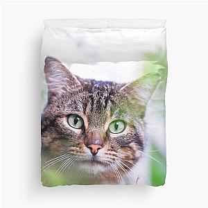 Hiding tiger like cat in the garden says hey to you! Duvet Cover