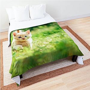 Little beautiful kitty cat in the garden says hey to you! Comforter