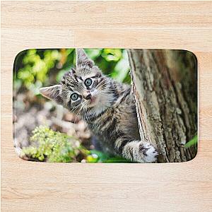 Super cute kitty cat in the garden says hey to you! Bath Mat