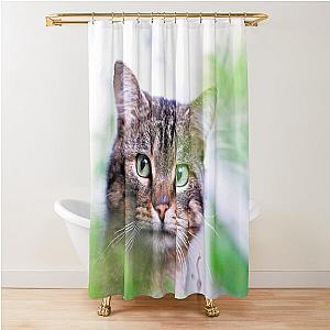 Hiding tiger like cat in the garden says hey to you! Shower Curtain