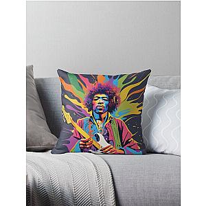 Psychedelic Jimmy Hendrix and his Guitar Throw Pillow