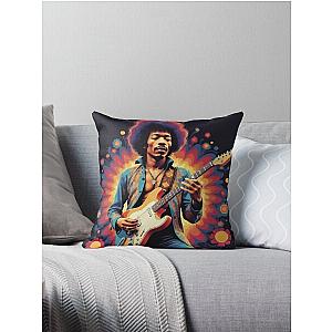 Jimmy Hendrix and guitar Throw Pillow