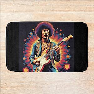 Jimmy Hendrix and guitar Bath Mat