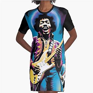 Funky Jam: Purple Hues and Hendrix Graphic T-Shirt Dress