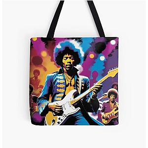 Funky Visions: Hendrix and the 60s Beat All Over Print Tote Bag