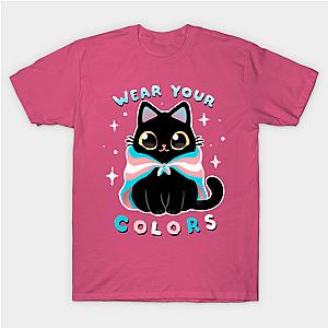 Trans Flag T-Shirts - Trans LGBT Pride Cat - Kawaii Rainbow Kitty - Wear your colors T-shirt | The Pride Merch WP0503