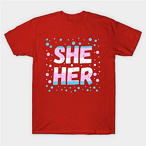 Trans Flag T-Shirts - She Her - Transgender Pride Flag Design T-shirt | The Pride Merch WP0503