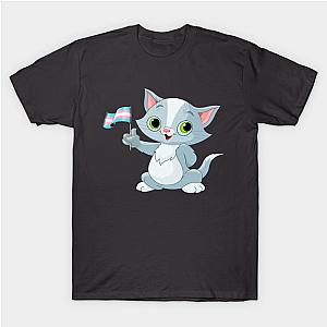 Trans Flag T-Shirts - Cat Holding Transgender Flag T-shirt | The Pride Merch WP0503