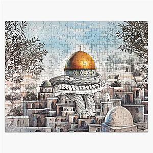 Jerusalem Capital of Palestine Dome of the Rock Old City Al Quds Al-Aqsa Drawing Palestinian Resistance Kufiya Jigsaw Puzzle